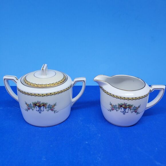 Noritake "M" Modjeska Creamer And Sugar Bowl With Matching Lid VGC c. 1920-1930s - Picture 15 of 16